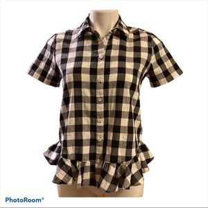 Madewell Buffalo plaid button down shirt ruffled hem